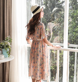 Flute Sleeve Maternity Tea Dress
