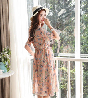 Flute Sleeve Maternity Tea Dress