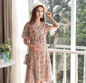 Flute Sleeve Maternity Tea Dress