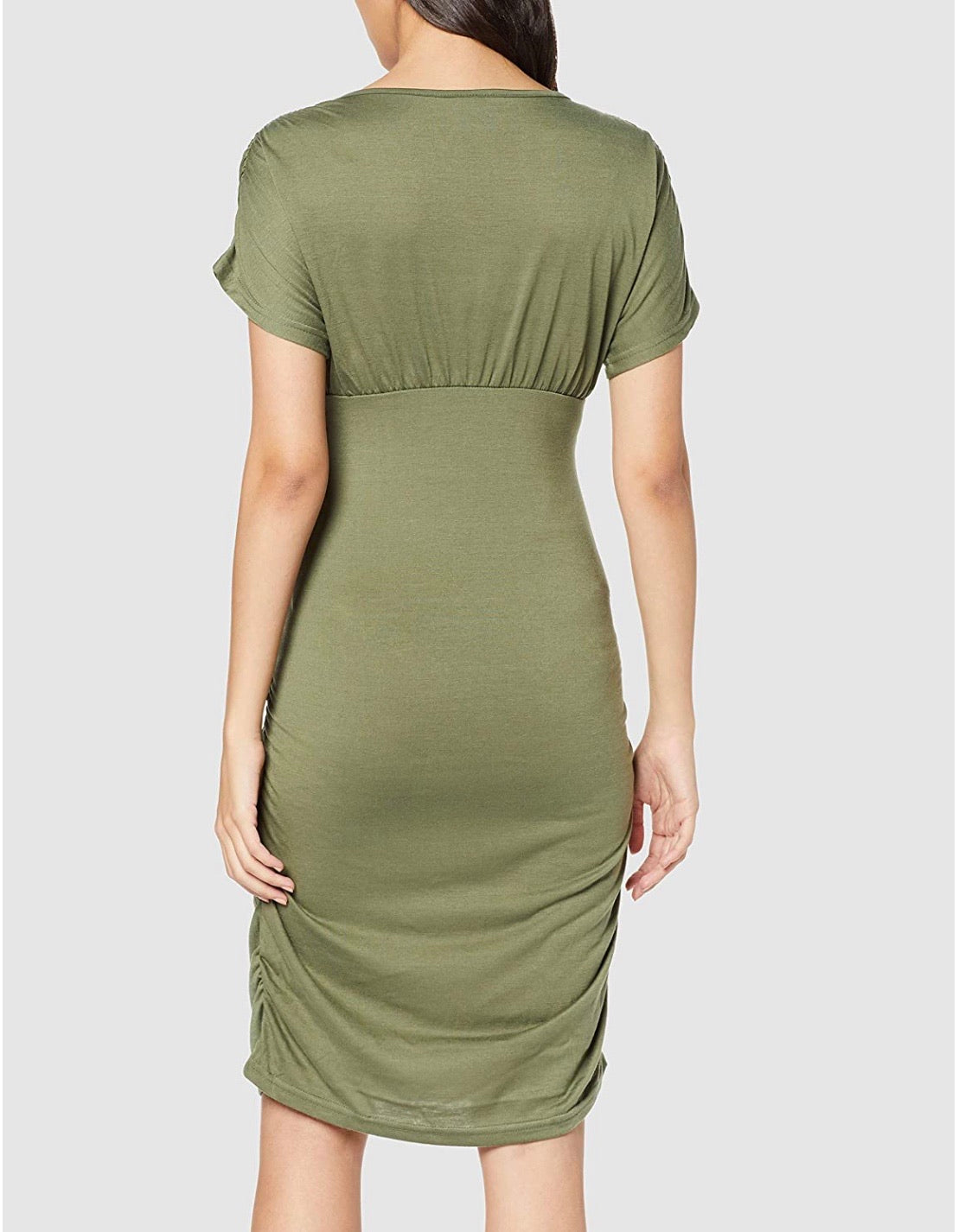 Fashionably Pregnant Mamalicious Maternity Casual Green Four leaf clover pilar khaki Evening Dress Special occassion, baby shower, wedding guest. U.K maternity and nursing boutique. Free UK delivery