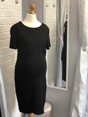 Maternity Nursing plain black knee length stretch cotton dress