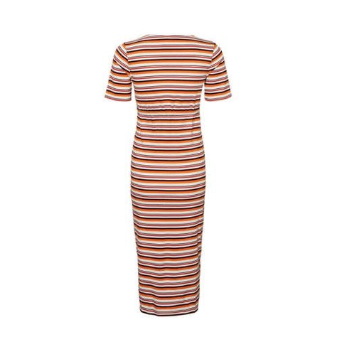Fashionably pregnant maternity and nursing online boutique pregnancy and breastfeeding clothing specialists. Mamalicious orange stripe midi long dress summer spring sleeves maternity dress, belt long casual lockdown smart summer holiday uk free delivery breastfeeding
