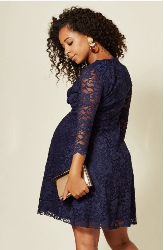 Maternity Lace Party Dress - Navy Blue