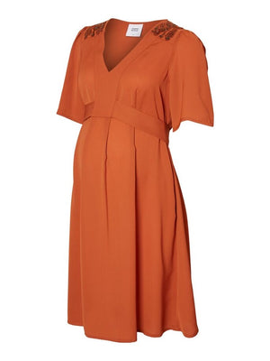Fashionably pregnant maternity and nursing online boutique pregnancy and breastfeeding clothing specialists. Mamalicious orange short sleeve maternity evening dress pearl special occasion baby shower wedding guest uk free delivery