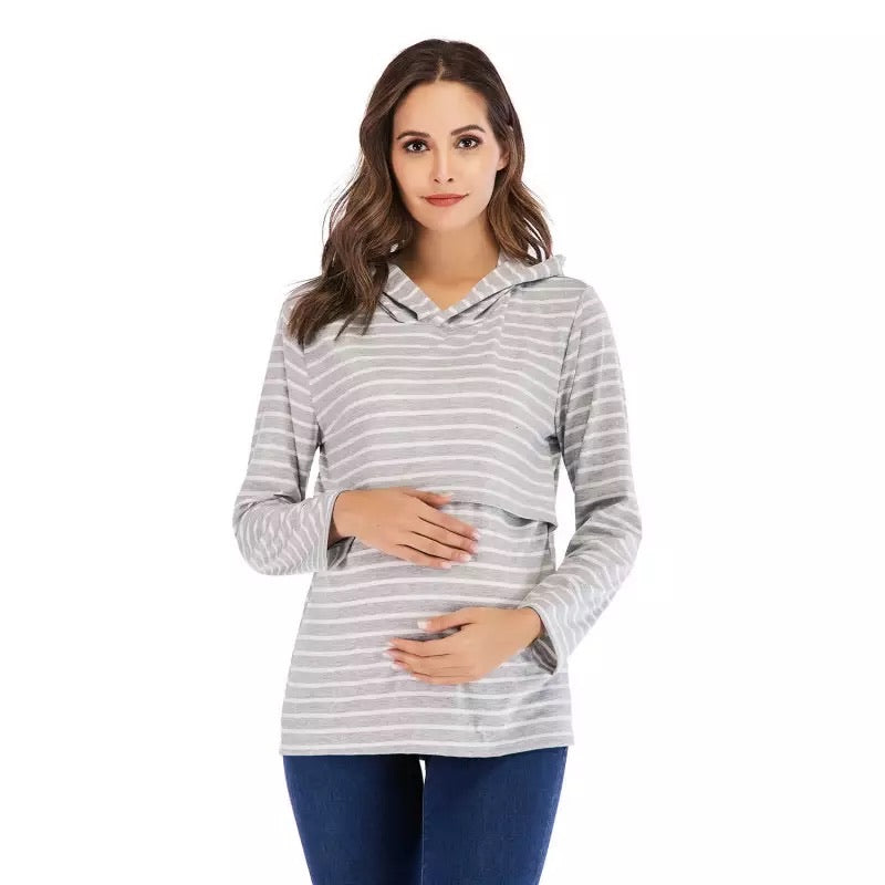 Striped Nursing Hoody Grey