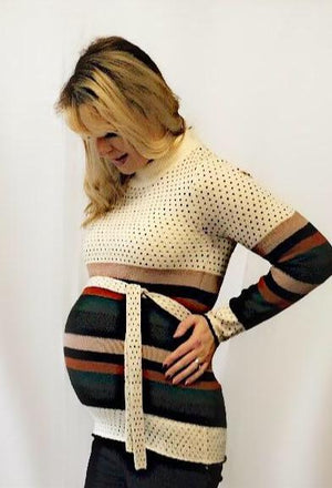 Fashionably pregnant maternity and nursing online boutique pregnancy and breastfeeding clothing specialists. Mamalicious white stripe spots dots winter warm jumper pullover sweater, belt long sleeves maternity casual lockdown smart uk free delivery