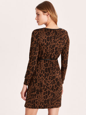 Leopard Print Maternity Knit Dress with Belt