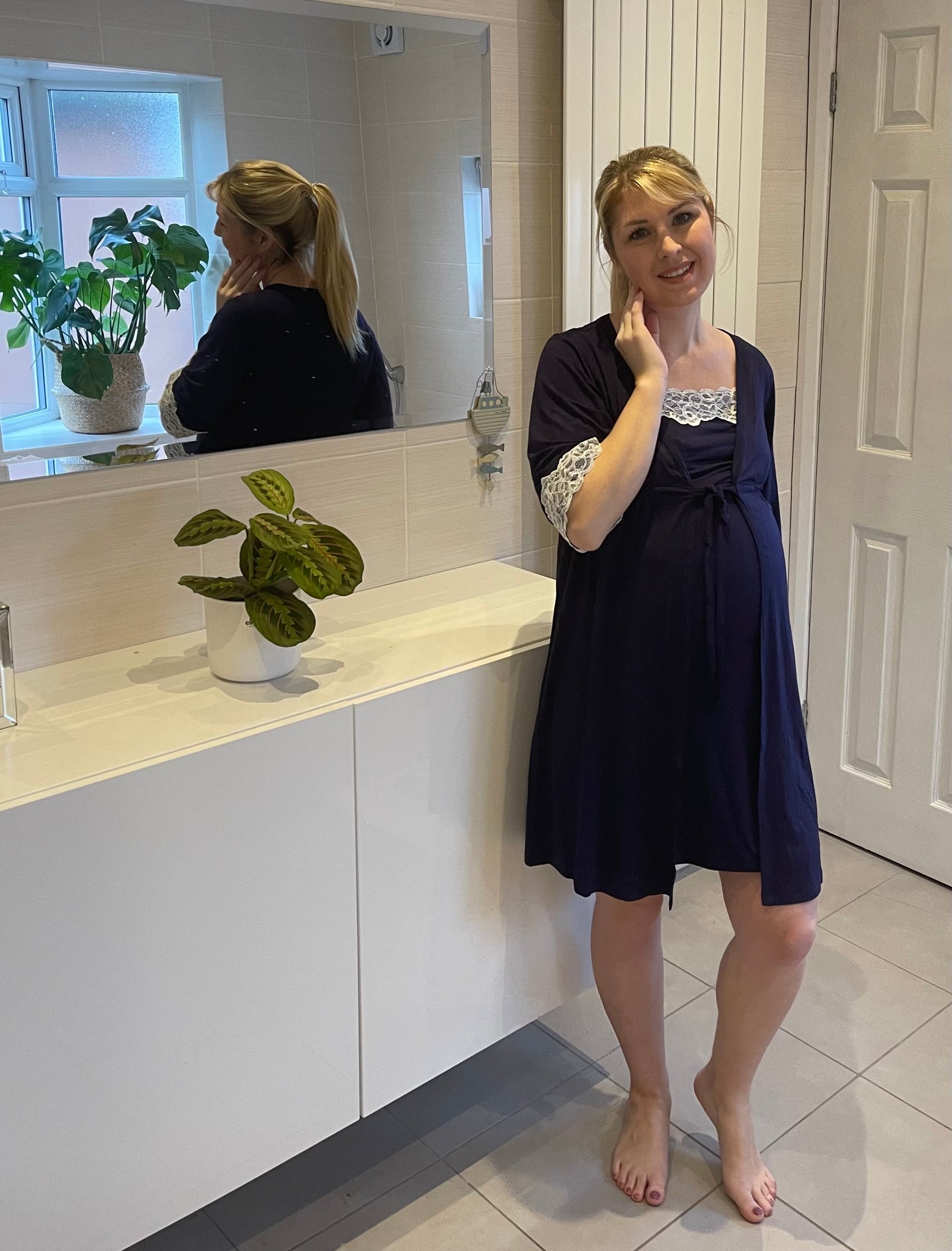 Maternity and Nursing Nightdress and Dressing Gown Set