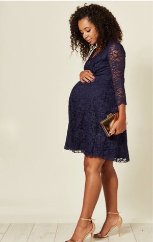 Maternity Lace Party Dress - Navy Blue
