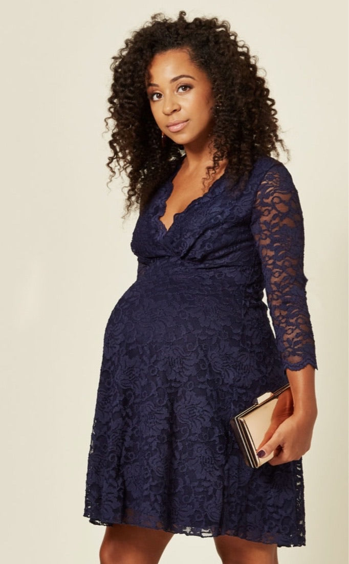 Maternity Lace Party Dress - Navy Blue