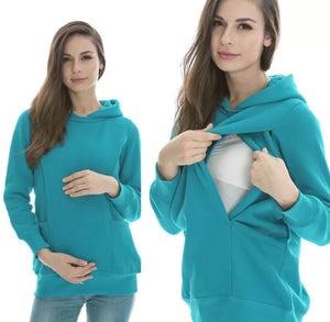 Maternity and Nursing Warm Casual Hoody - Pink / Blue