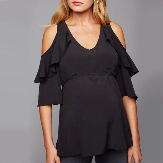 Maternity Cold Shoulder Black Evening Top Fashionably Pregnant Online Maternity and Nursing Boutique U.K Free delivery. Specialists in Maternity and Breastfeeding fashionable clothes for pregnancy and beyond. Maternity Dresses, Maternity Tops, Special Occasion, Maternity Jeans, Baby Shower Dresses, Maternity Wedding Guest. UK based independent business 