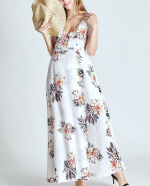 Open Shoulder Flower Maxi Dress - Black/White