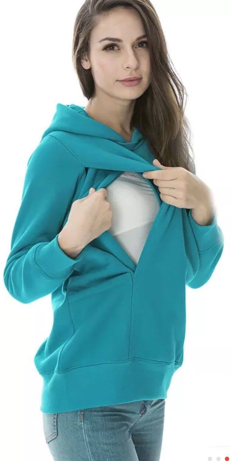 Maternity and Nursing Warm Casual Hoody - Pink / Blue