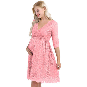 Lace 3/4 Sleeve Party Dress - Pink