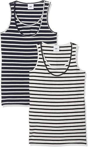 2 Pack Sleeveless Nursing Vest Tops Navy/White Stripe