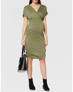 Fashionably Pregnant Mamalicious Maternity Casual Green Four leaf clover pilar khaki Evening Dress Special occassion, baby shower, wedding guest. U.K maternity and nursing boutique. Free UK delivery