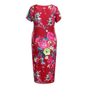 Floral Fitted Maternity Knee Length Dress Blue/Red