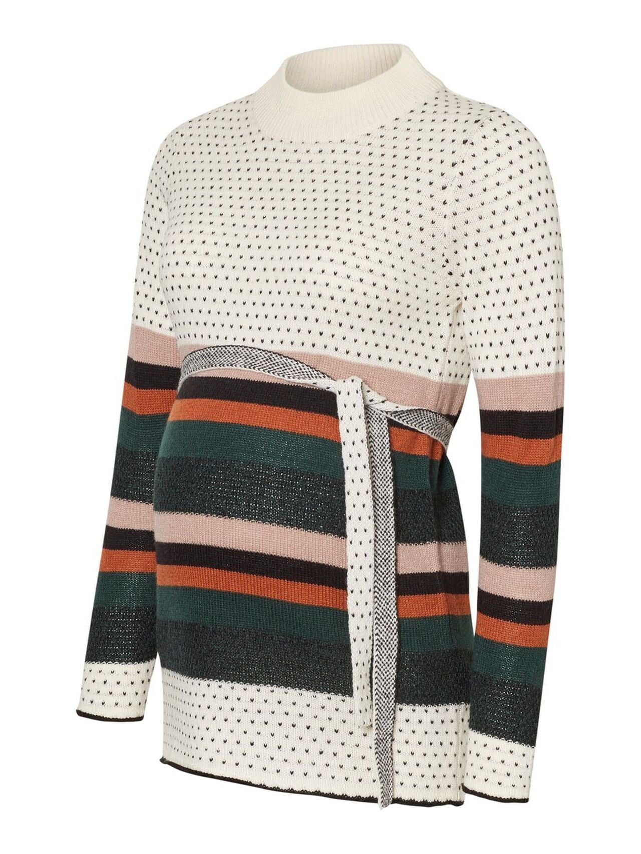Fashionably pregnant maternity and nursing online boutique pregnancy and breastfeeding clothing specialists. Mamalicious white stripe spots dots winter warm jumper pullover sweater, belt long sleeves maternity casual lockdown smart uk free delivery