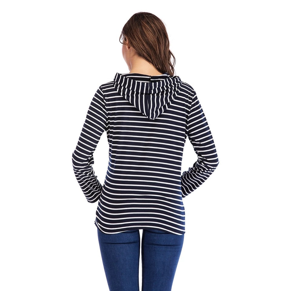 Striped Nursing Hoody Navy Blue
