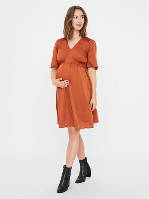 Fashionably pregnant maternity and nursing online boutique pregnancy and breastfeeding clothing specialists. Mamalicious orange short sleeve maternity evening dress pearl special occasion baby shower wedding guest uk free delivery
