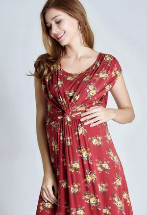 Maternity & Nursing Knee Length Tea Dress - Blue/Red