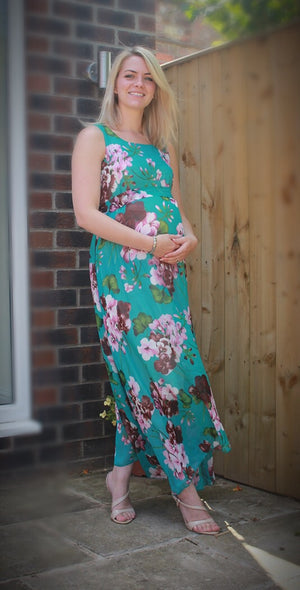 Summer Sun Blushed Floral Maternity Maxi Dress - Orange/Green