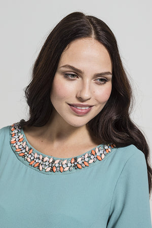 Rock A Bye Rosie Blue Beaded Neckline Leith Swing Dress
