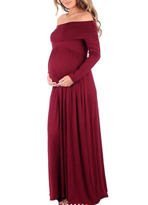 Fashionably Pregnant Red floor length dress with and without embellishment