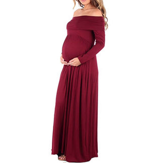 Fashionably Pregnant Red floor length dress with and without embellishment