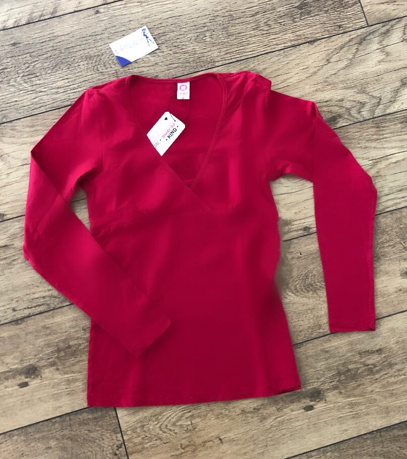 Fashionably Pregnant red long sleeve top back cotton breastfeeding nursing basic jersey
