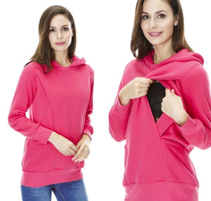 Maternity and Nursing Warm Casual Hoody - Pink / Blue
