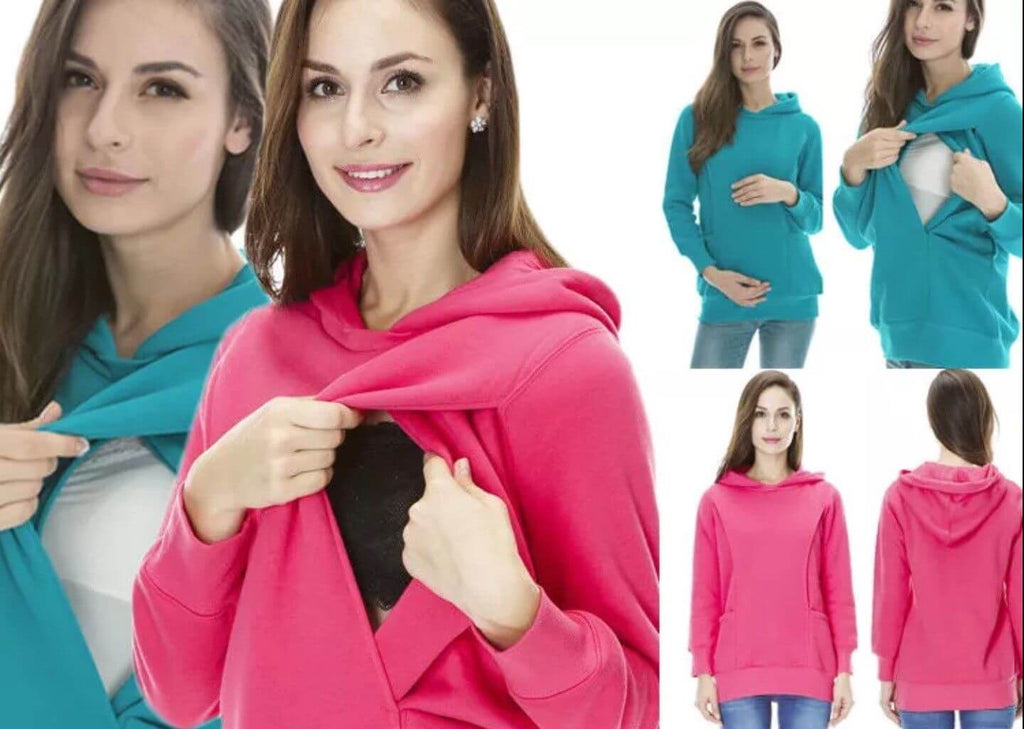 Fashionably Pregnant Pink Breastfeeding Nurding Winter Warm Hoody