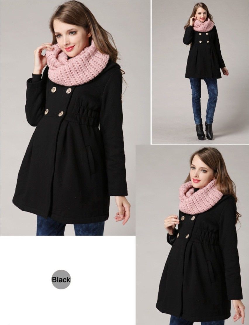 Double Breasted Winter Maternity Coat in Black