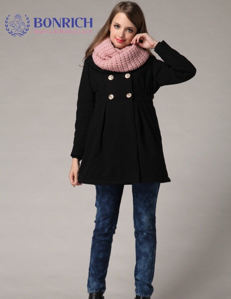 Black Winter Thick Warm Maternity Coat Hoody Double Breasted Pregnancy
