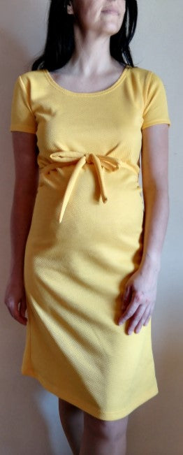 Yellow Fashionably Pregnant blue maternity belt dress